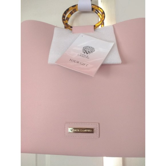 New! Vince Camuto Pebbled Large Tote Bag With Tortoise Double Handles Pink NWT - Picture 5 of 6